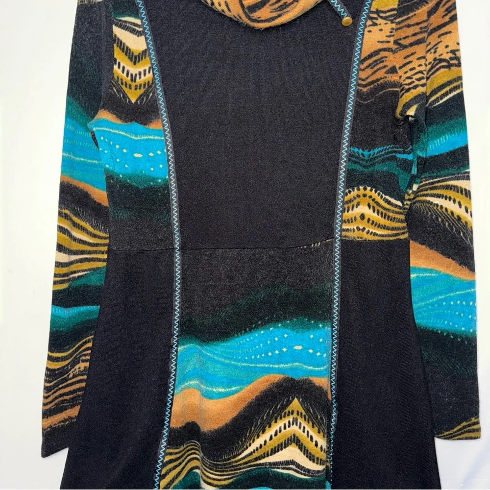 Y2K Boho Earthy Long Sleeve Mini Sweater Dress Cowl Neck Grunge‎ Fairy - Picture 3 of 9